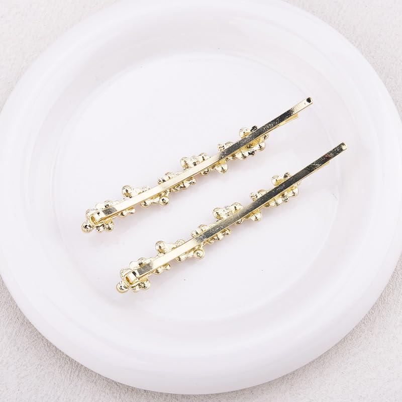 Kefley Pearl Hair Barrettes Hairpins for Women Elegant French Clips for Thin Thick Hair Gold Metal Bridal Barrette Hairclips Decorative Pearl Bobby Pins for Prom Wedding 2 PCS - Image 4